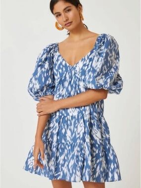Anthropologie Blue Tassel Floral Mini Dress Sz Large